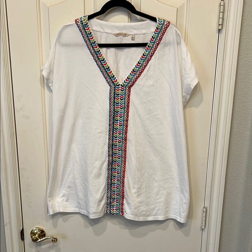 Soft Surroundings White Boxy Embellished Short Sleeve Tee